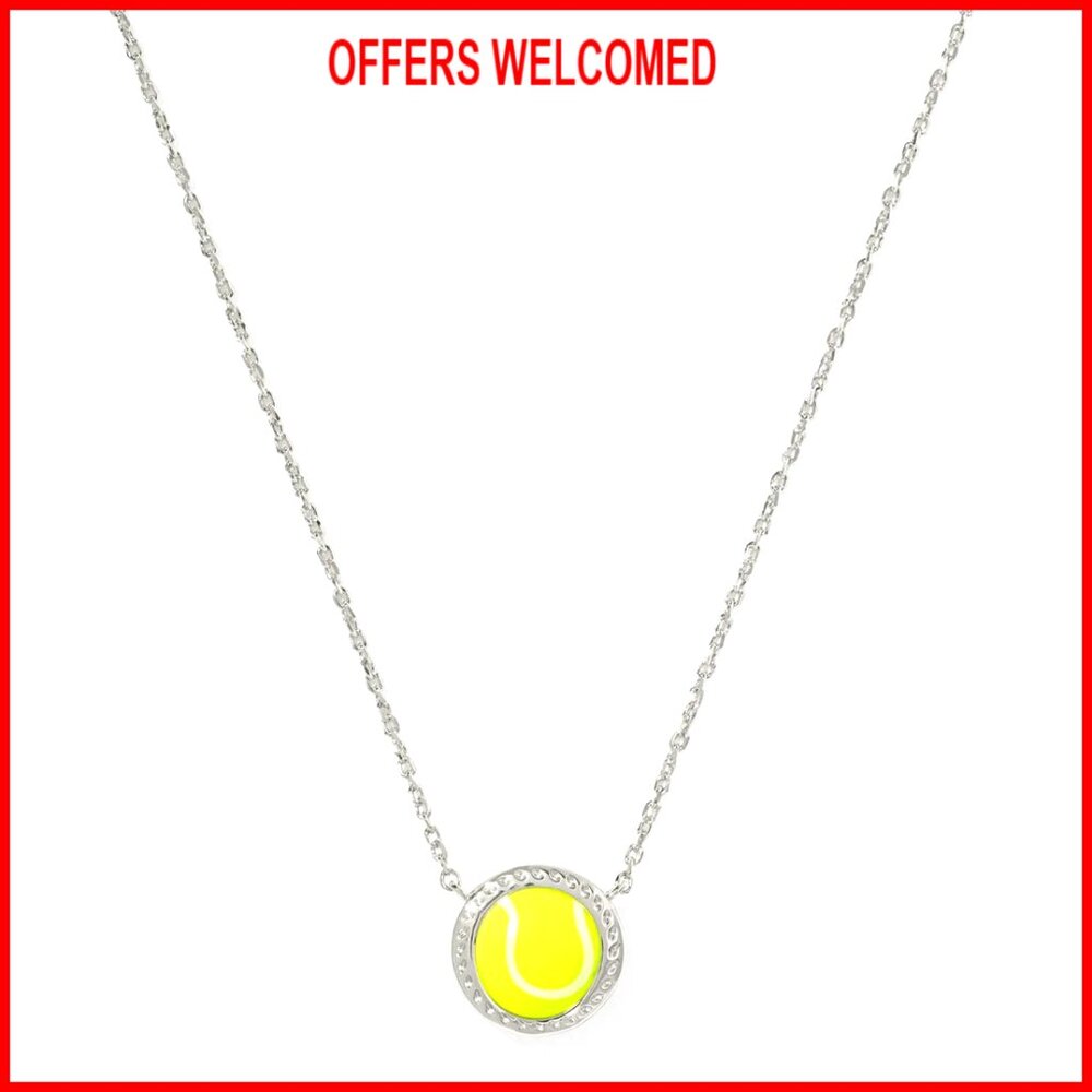Tennis Short Pendant Necklace With Magnesite And Rhinestones, Brass